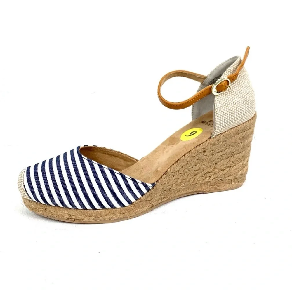 White Mountain Striped Espadrille Wedge Sandals